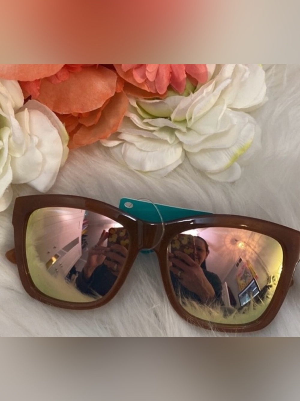 Brown Framed Women’s Square Sunglasses With Reflective Lenses NEW!
